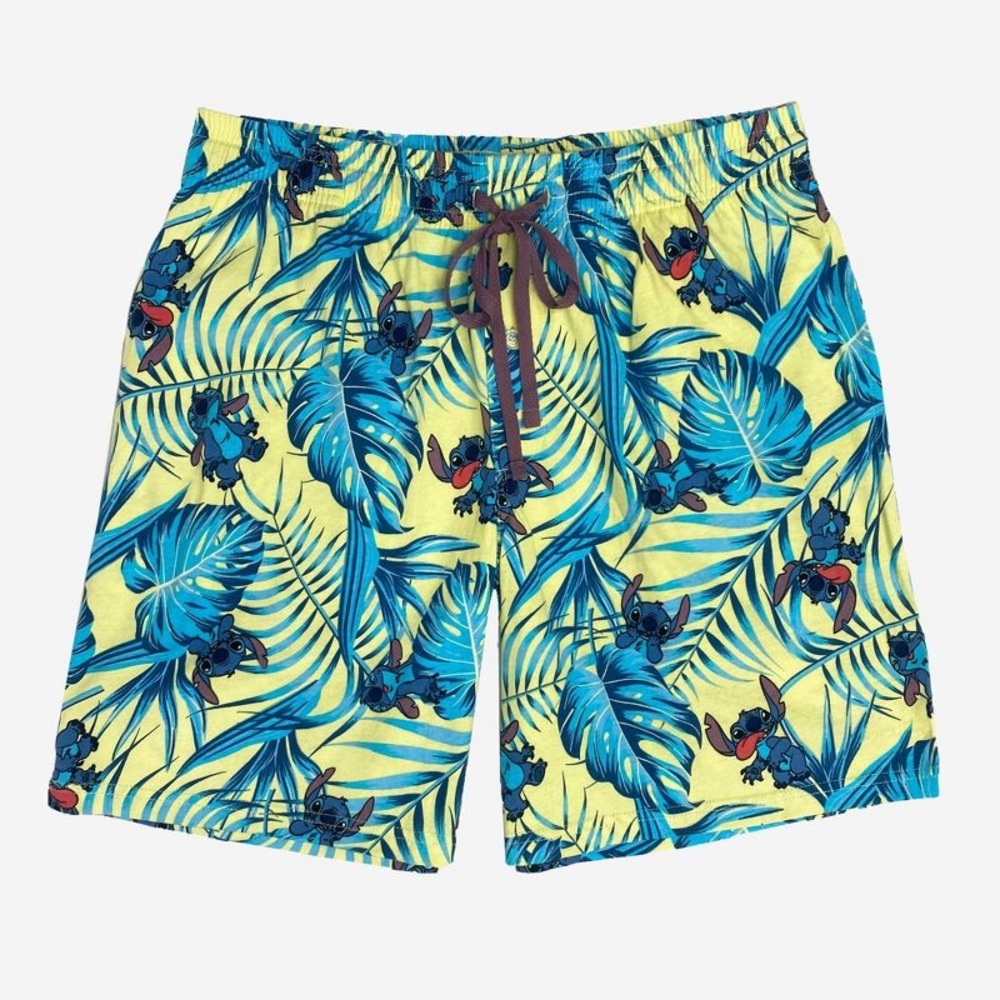 Men's Disney Lilo Stitch 8" Palm Print Pajama Shorts - Yellow